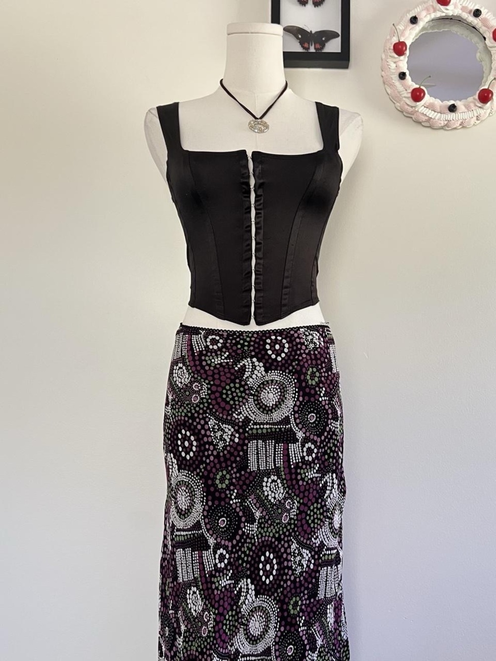 JM Collection Geometric Maxi Skirt in Black & Purple Size LARGE - Picture 3 of 7